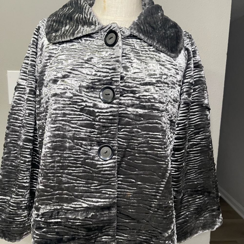 Emma James,  gunmetal gray jacket, mini jacket